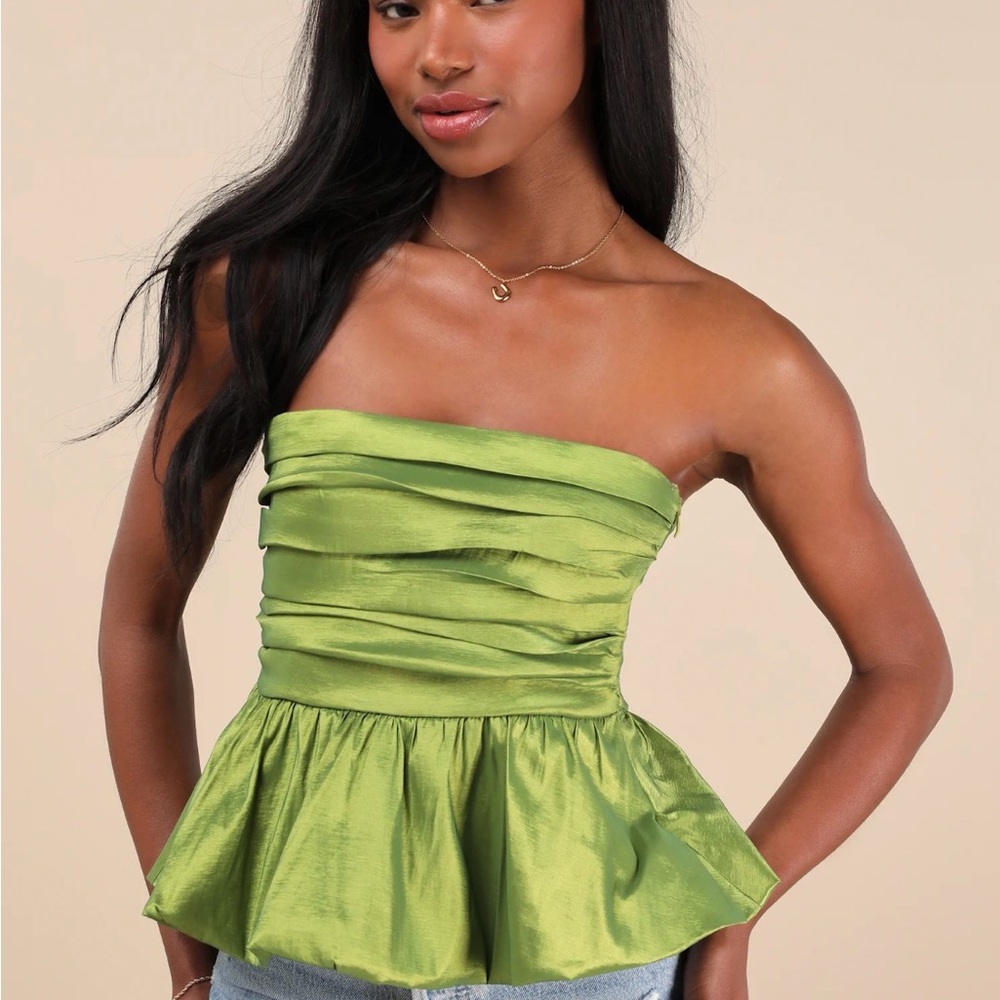 NWOT Lulus Celinda Green Strapless Bubble-hem Top - Size XL